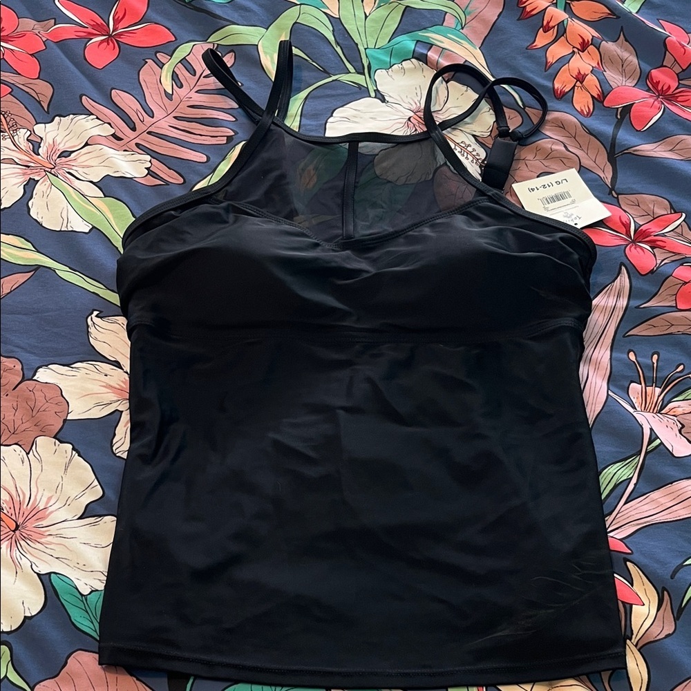 Black tankini top with mesh inlay new